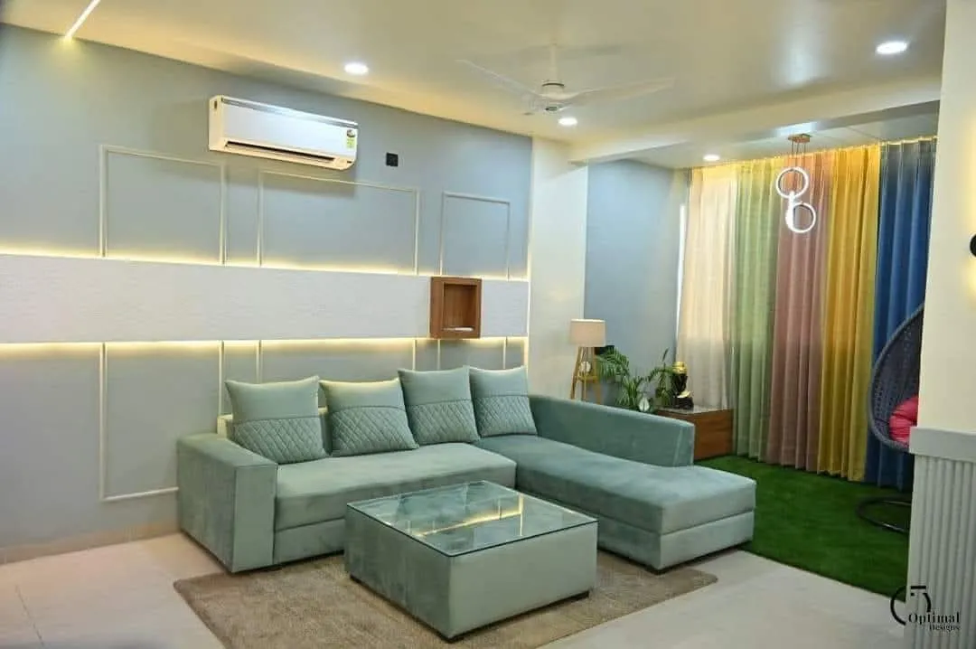 Lounge with warm cove lighting