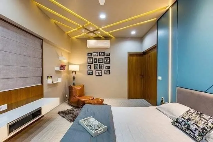 Living Room Interior Design with wooden storage units, Kolkata