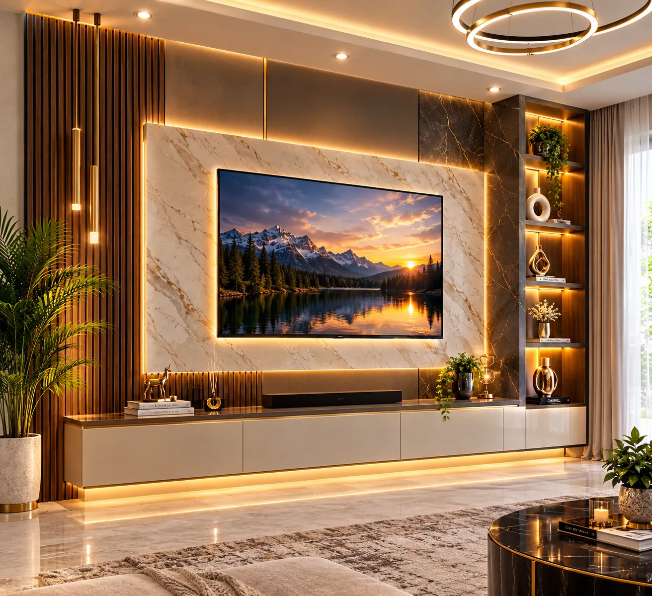A thoughtfully designed TV unit with integrated storage and contemporary finishes, created to bring functionality and a clean look to the living room.