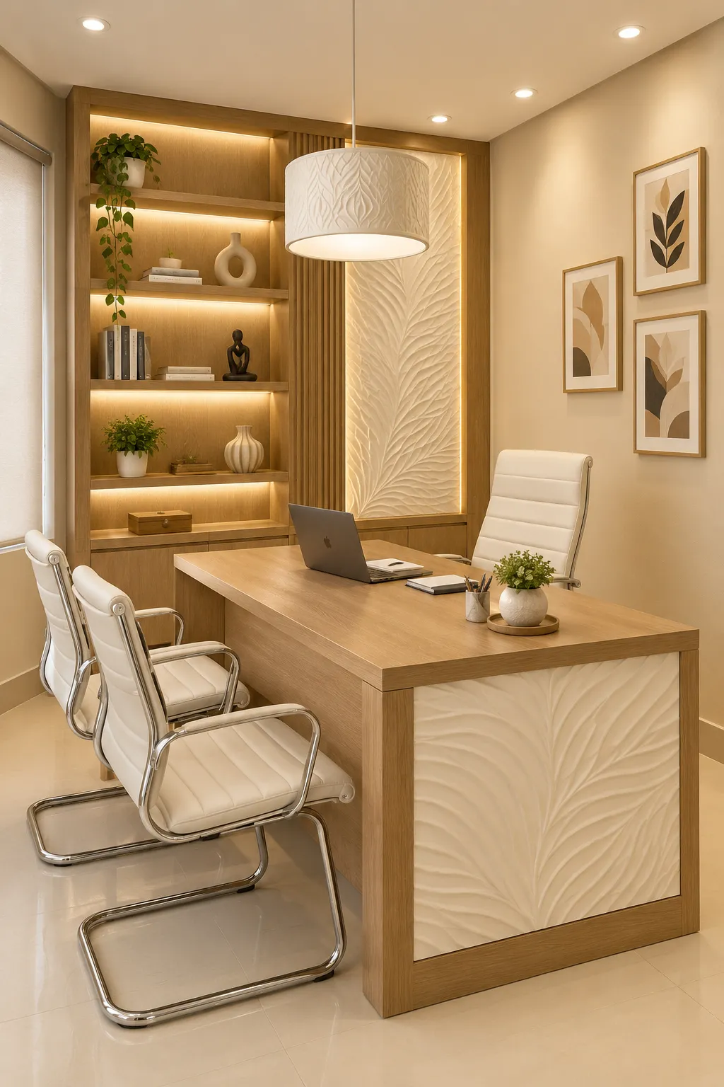 Office reception interior design by Agnimitra Interior Design, featuring a modern reception desk, comfortable waiting area, coordinated wall finishes and welcoming lighting.