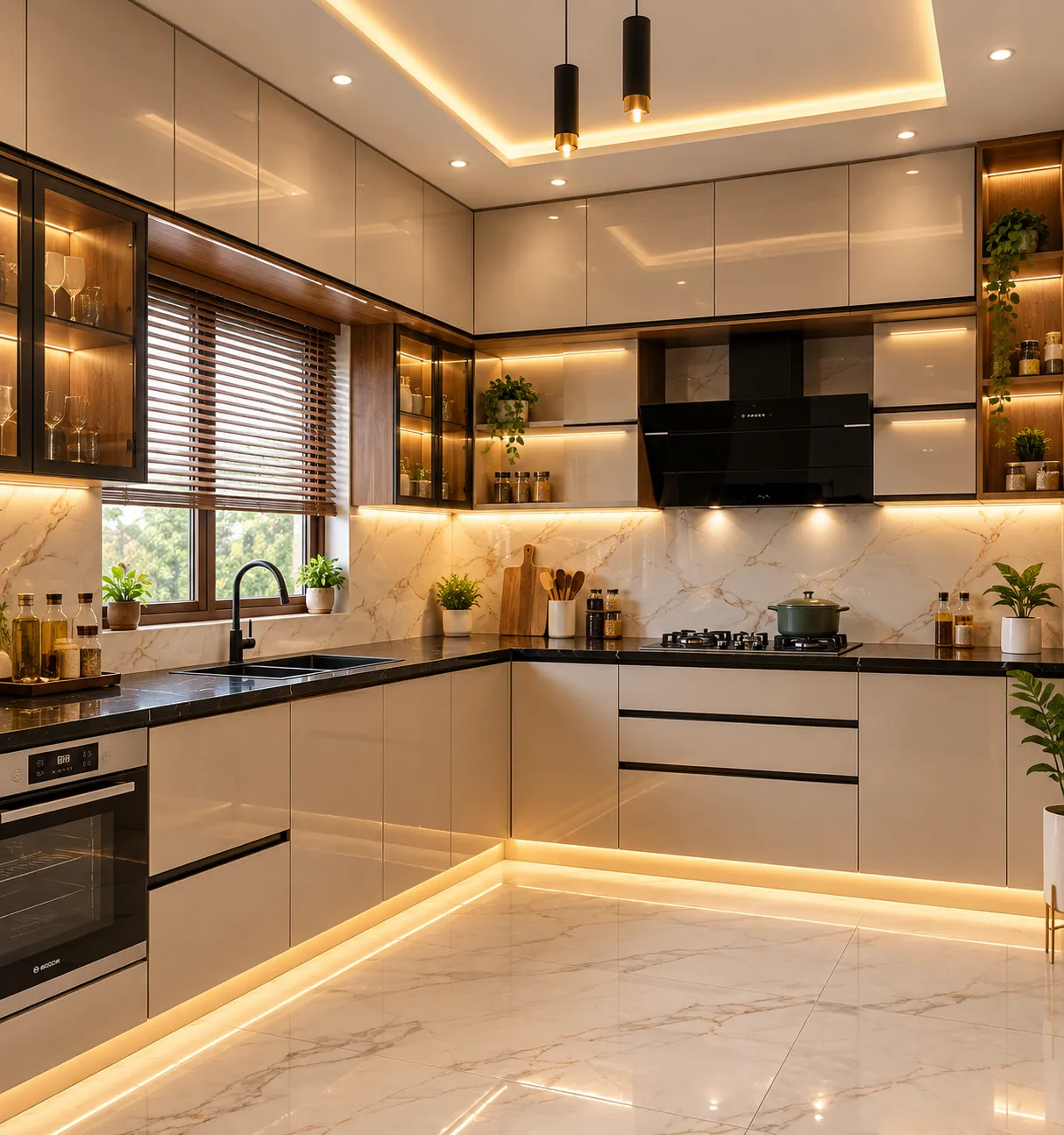 Modular kitchen in Shakuntala Park planned with functional cabinets, useful storage and an efficient working layout.