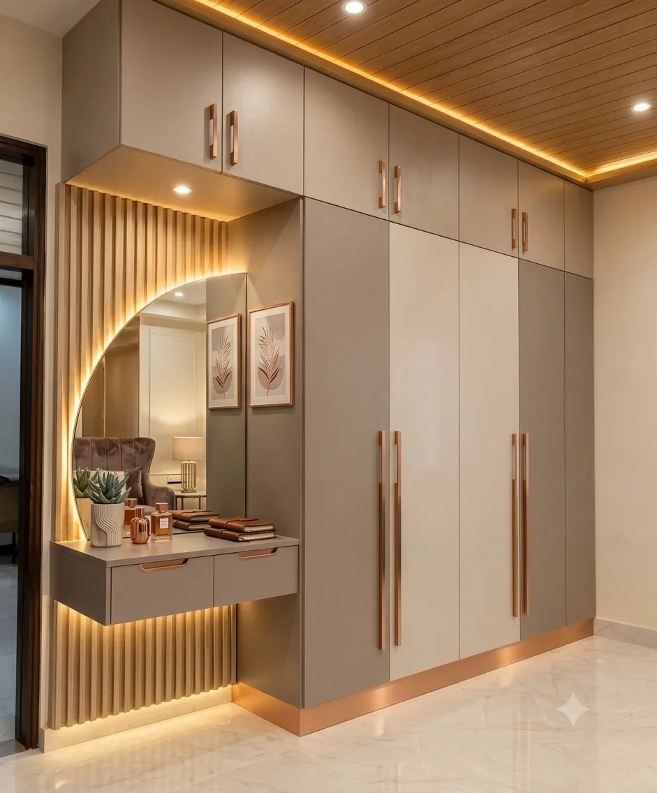 Custom Wardrobe Design in Mukundapur A built-in wardrobe designed to make effective use of wall space while providing organised storage for everyday belongings.