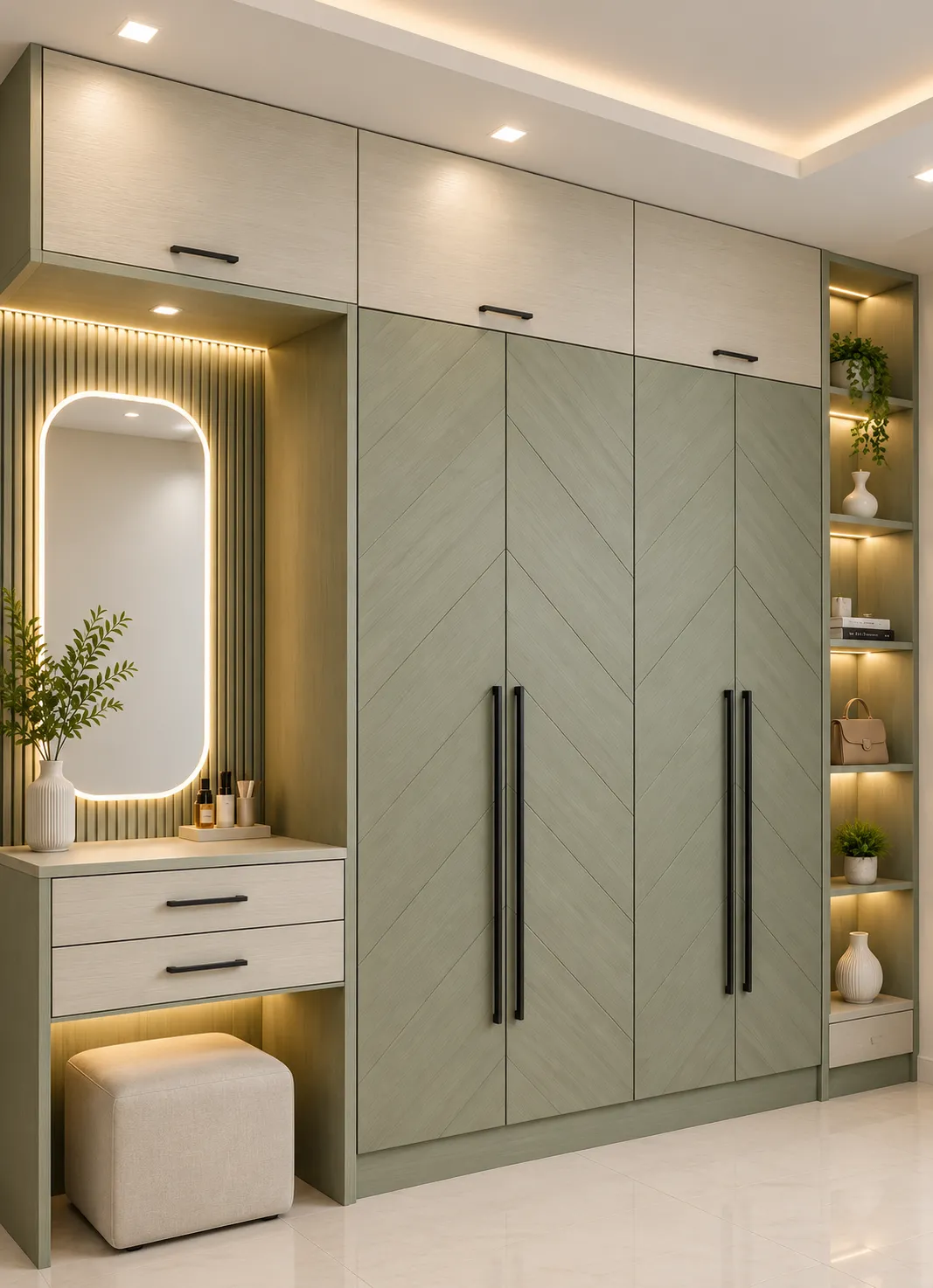 Complete home interior design in New Town, Kolkata, combining space planning, customised furniture, lighting, storage and contemporary interior finishes by Agnimitra Interior Design.