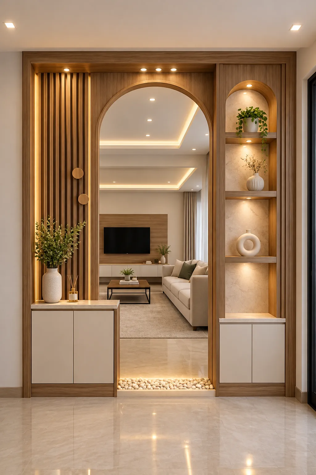 Contemporary home interior design in Rajarhat, Kolkata, featuring customised furniture, modular storage, elegant lighting, practical space planning and coordinated finishes by Agnimitra Interior Design.