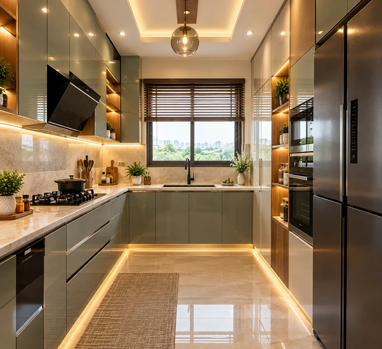 Modern modular kitchen design in Baranagar, Kolkata, featuring stylish cabinets, elegant countertops, smart storage, and warm LED lighting by Agnimitra Interior Design.