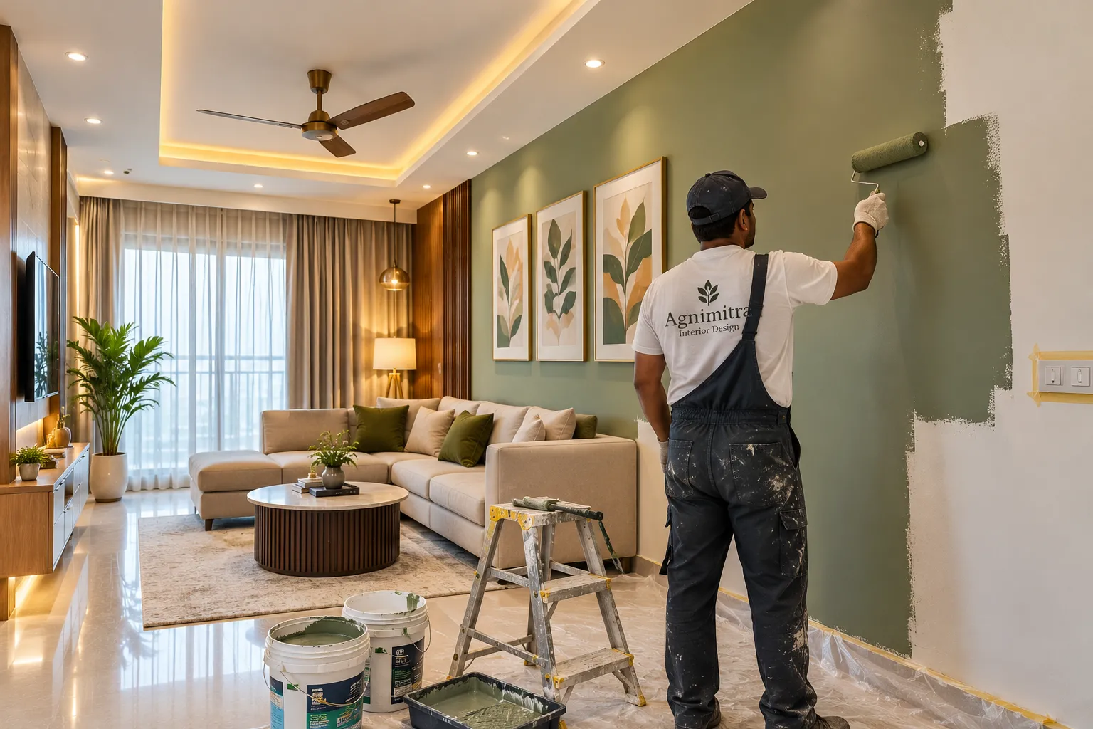 Agnimitra Interior Design offers home painting services in Diamond Harbour for houses, flats and apartments. Our residential painting solutions include interior wall painting, modern colour combinations, accent walls, decorative wall finishes and coordinated colours for bedrooms, living rooms, kitchens and other spaces. We help homeowners choose suitable paint shades and finishes that complement their furniture, lighting and interior design style. Our home painting and interior design planning focuses on creating fresh, attractive and comfortable living spaces according to individual preferenc