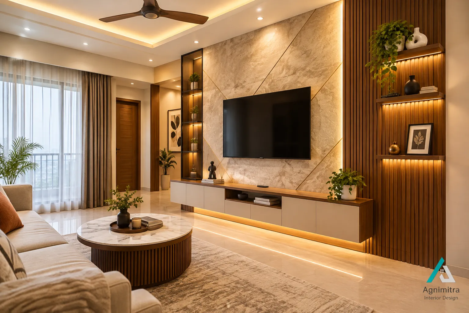 Modern Living Room Interior Design in Diamond Harbour  Agnimitra Interior Design