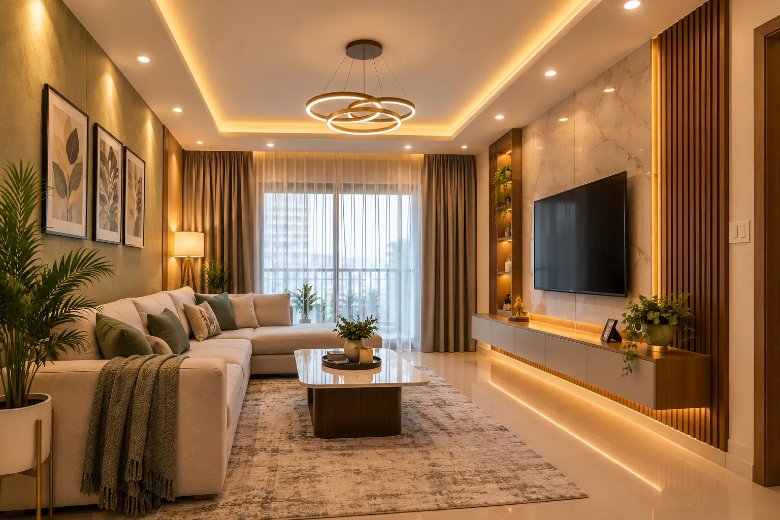 Agnimitra Interior Design offers interior lighting design services in Diamond Harbour for modern homes, flats and apartments. Our residential lighting solutions include concealed LED strip lights, recessed spotlights, false ceiling lighting, pendant lights and decorative lighting for bedrooms, living rooms, dining areas and modular kitchens. We focus on lighting placement, brightness and coordination with furniture, colours and interior finishes to create comfortable and functional spaces. Our interior lighting design plans are tailored to the home's layout, lighting requirements and available